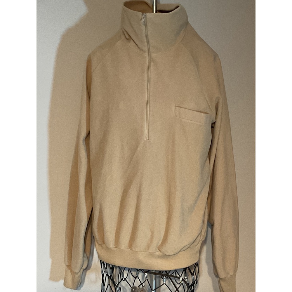 Vintage Lee Mens Tan Velour Quarter Zip Pullover Sweater Made in USA Large Beige